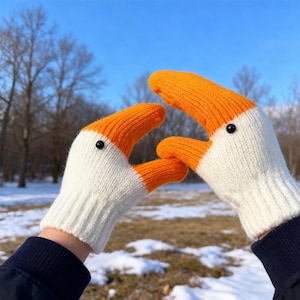 Winter Ganzenhandschoenen - Grappig 3D-ontwerp, rekbare warme gebreide winterwanten, handgemaakte gehaakte gebreide dierenhandschoenen, thermisch gevoerd voor gebruik buitenshuis