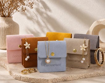 50pcs Personalized Jewelry Pouch, 8×8.7 cm Microfiber Envelope Snap Bag, Bridesmaid Gift,Custom Logo, Wedding Favor
