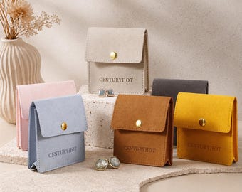 50pcs 8×8.7 cm Microfiber Jewelry Snap Pouch,Wedding Favor Packaging,Custom Logo, Wedding Favor,Personalized jewelry bag