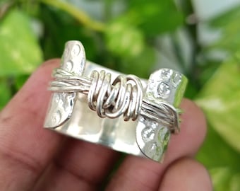 Sterling Silver Wire Wrapped Ring, Chunky Bohemian Jewelry