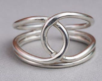 インターロッキングシルバーリング、925スターリングシルバーローリング、ミニマリストマルチバンドリング、ロシア風結婚指輪、女性用華奢スタッキングリング