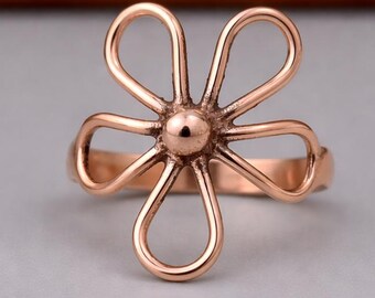 Handmade Copper Flower Ring, Rose Gold Finish, Adjustable Band