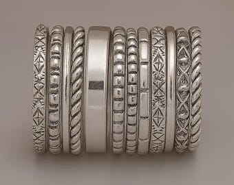 Oxidized Sterling Silver Stacking Ring Set, Wide Boho Fidget Jewelry