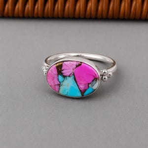 Cotton Candy Turquoise Sterling Silver Statement Ring, Boho Southwestern Jewelry