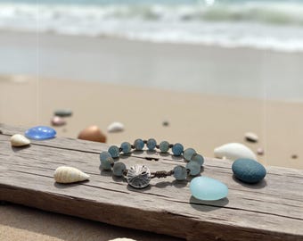 Blue Calcite Leather Bracelet: Handmade Gemstone Jewelry