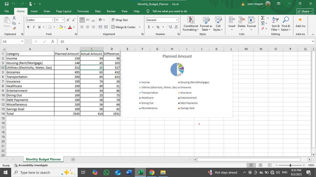 Monthly Budget Spreadsheet | Excel & Google Sheets (digital Download ...
