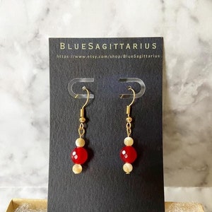 Faceted red jade dyed color enhanced drop earrings with 18K gold plated traditional hooks