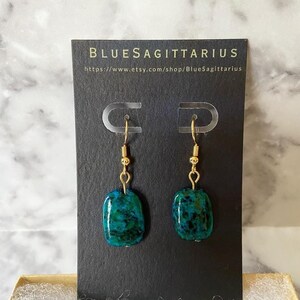 Blue-green chrysocolla drop earrings with 18K gold plated traditional hooks