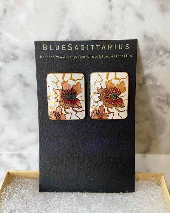 Vintage large white peach rectangular floral cloi… - image 1