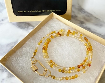 Natural A grade carnelian orange carabiner necklace with 3mm round beads