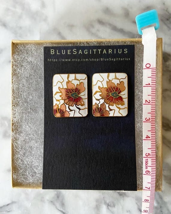 Vintage large white peach rectangular floral cloi… - image 4