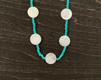 Turquoise & white shell necklace