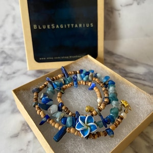 Tropical blue rocks plumeria floral necklace