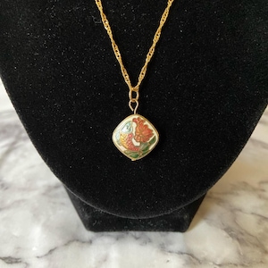 Vintage small white puffy multicolored koi fish cloisonné enamel necklace