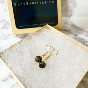 Red-green dragon vein agate drop earrings with 18K gold plated traditional hooks