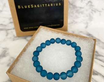 Midnight blue recycled sea glass stretch bracelet