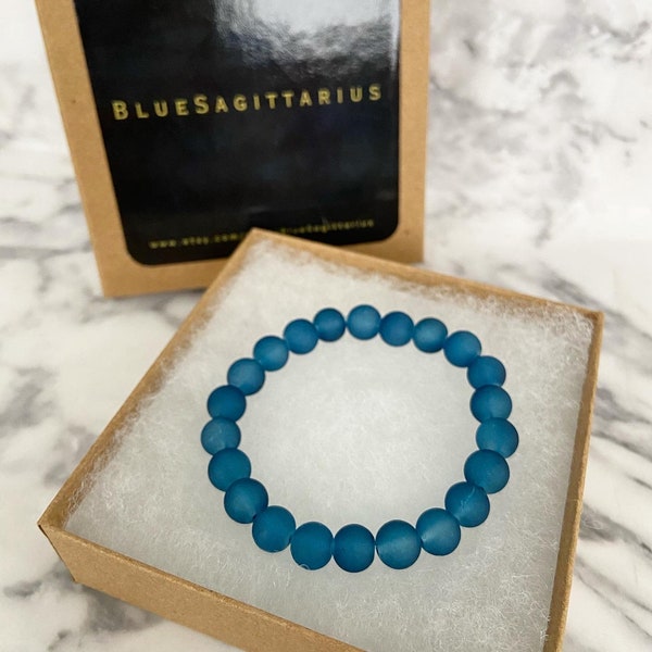 Midnight blue recycled sea glass stretch bracelet