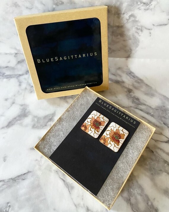 Vintage large white peach rectangular floral cloi… - image 3