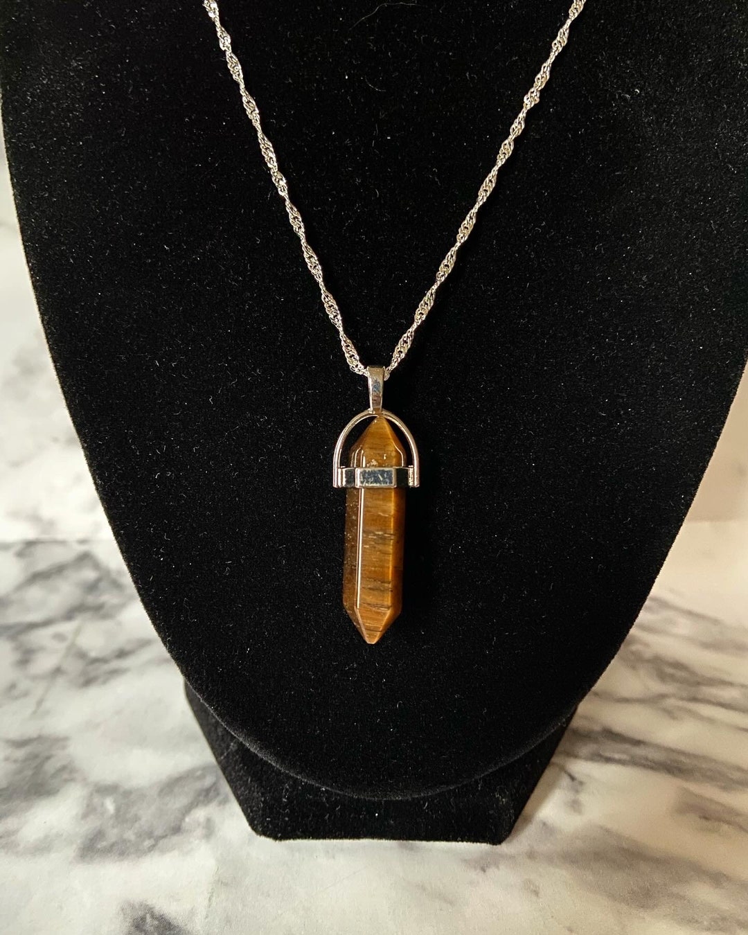 Janel Tiger Eye Gemstone Necklace-Brown