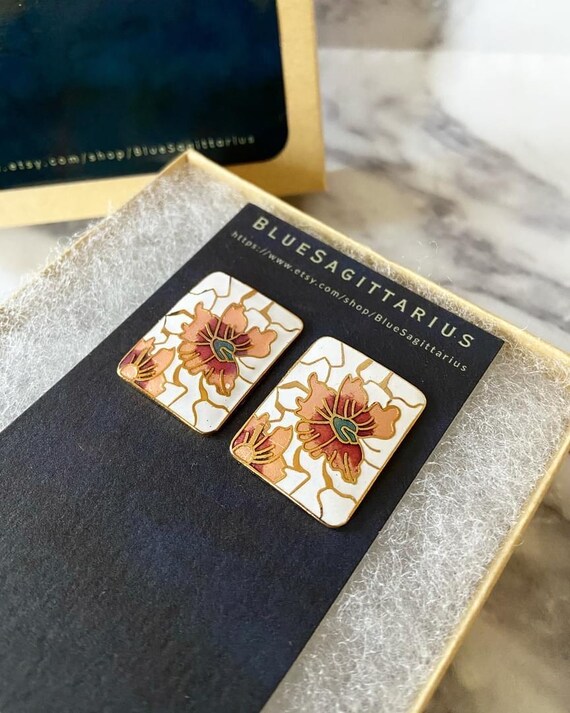 Vintage large white peach rectangular floral cloi… - image 2