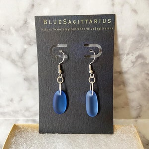 Blue recycled sea glass drop earrings with traditional hooks