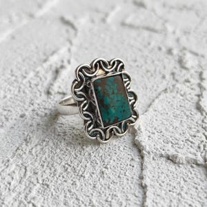 Rektangulär turkosring, handgjorda smycken i 925 sterlingsilver, snygga accessoarer, julklapp,