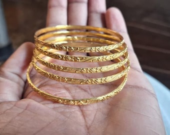 Vergoldete Silber Armreife: Boho Set von 7, Handgemacht