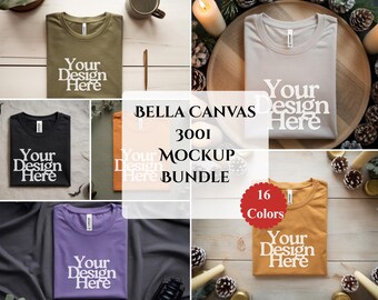 Pacote de Mockups de Camisetas Bella Canvas | BC 3001 Pacote de Mockups de Camisetas Camiseta Boho Neutra, Moderna e Aconchegante para o Outono