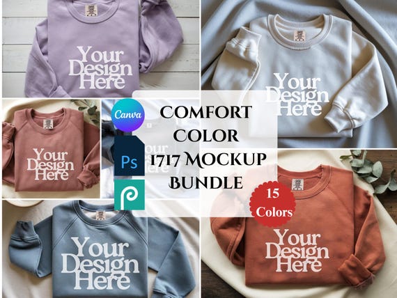 Comfort Colors C1566 Sweatshirt Mockup Bundle  CC 1566 Folded Flat Lay Crewneck Mockup  Neutral Boho Minimal  Real Product