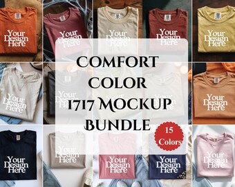 Pacote de Mockups Comfort Colors C1717 com Acesso Vitalício, Pacote de Mockups de Camisetas, Mockup de Camiseta Comfort Colors Flat Lay 1717 Mega Set, Mockup de Camiseta de Gola Redonda Dobrada