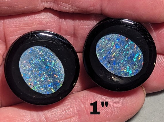 Ear Gauge Plugs 1" = 24.7 mm - Solid Black Acrylic - Natural Australian Opal Triplets - In Epoxy Resin - One Pair