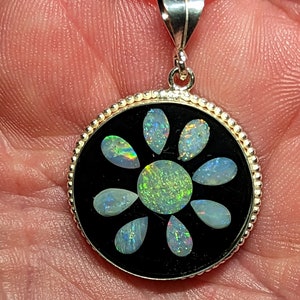 Opal Inlay Pendant Necklace - 3/4" = 20.5 mm - Sterling Silver - Natural Australian Opal In Epoxy Resin - Sterling Silver Chain