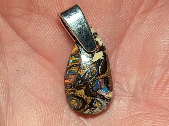 11.7 Ct Boulder Opal Pendant - Koroit/Yowah; Australia - Sterling Silver Bail -  20 x 10.8 mm