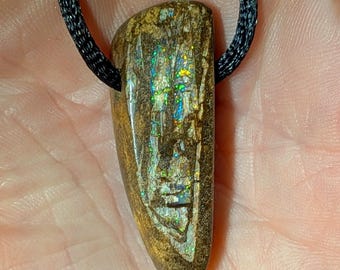 Koroit Boulder Opal Pendant Necklace; Australian Wood Replacement - 43 CT