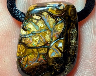 Koroit Boulder Opal Pendant Necklace; Australian Gemstone - 26 CT