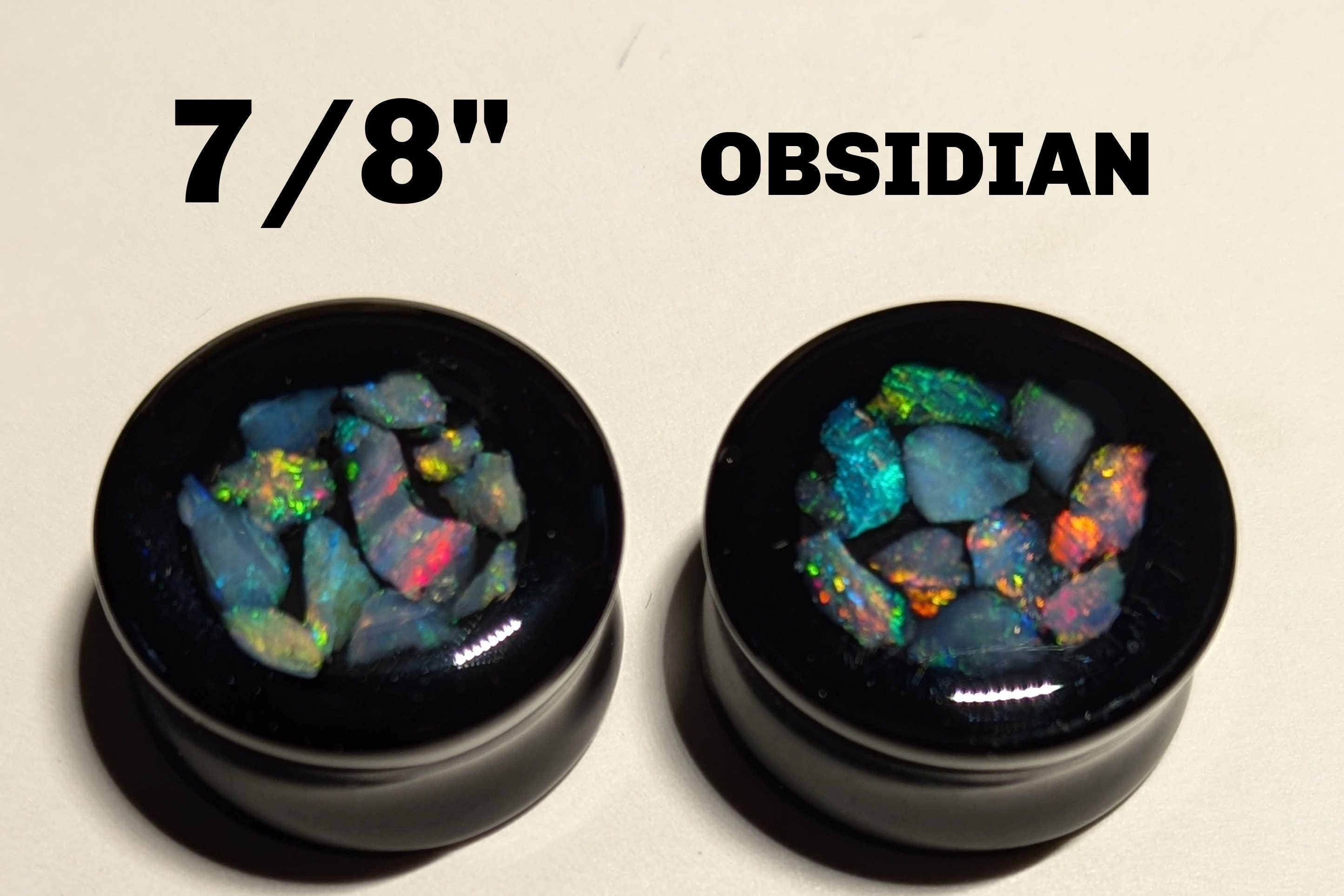 Opal Inlay Ear Gauge Plugs Size 7 8 Ga 22 mm Solid Obsidian Natural Brazilian Opal In Resin One Pair