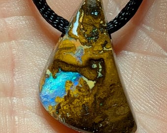 Koroit Boulder Opal Pendant Necklace; Australian Gemstone - 23 CT