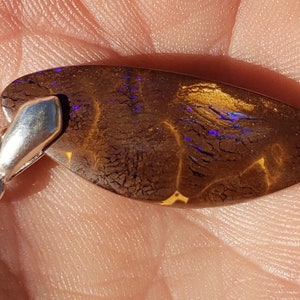 24.3 Ct Boulder Opal Pendant - Koroit Australia - Sterling Silver Bail -  33.5 x 13.5 mm