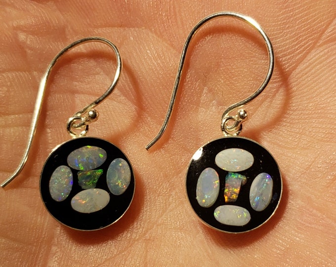 Opal Inlay Hoop Earrings - 1/2" = 12.4 mm - Sterling Silver - Natural Australian Opal In Epoxy Resin