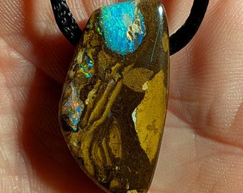 Koroit Boulder Opal Pendant Necklace; Australian Gemstone, Double Sided - 40 CT