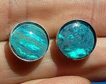 Australian Opal Inlay Earrings: Sterling Silver - Quartz Caps - 1/2", 12mm - Post Style