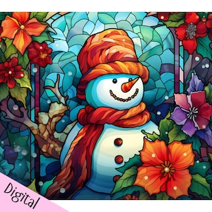 Stained Glass Snowman Cross Stitch Chart: Full Coverage PDF Pattern