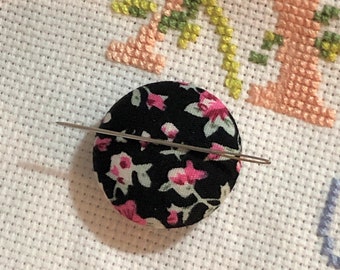 Floral Fabric Button Style Needle Minder/Thread Holder/ Parking Aid