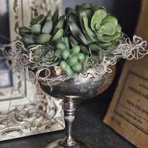 Faux succulent decor/ vintage silver floral decor/ fake succulent arrangement READY TO SHIP