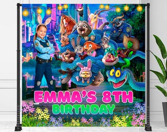 Zootopia Birthday Photo Backdrop, Zootropolis' Animals Party Banner (Digital Download)  - ZO03