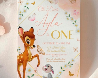 Bambi Birthday Invitation: Woodland Card in Canva (Digital Download) – BMB01