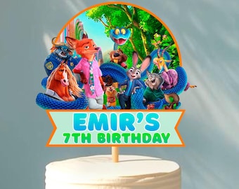Decorazione per torta di Zootopia: centrotavola di buon compleanno, decorazione di Judy e Nick, (download digitale) – ZO02