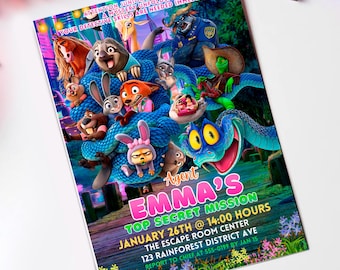 Zootopia Scape Room Invitation: Zootropolis Mistery Card template (Digital Download) – ZO03