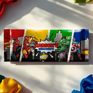 Super Hero Birthday Chocolate Bar Wrap: Comic Book Wrapper in Canva (Digital Download) – SH01
