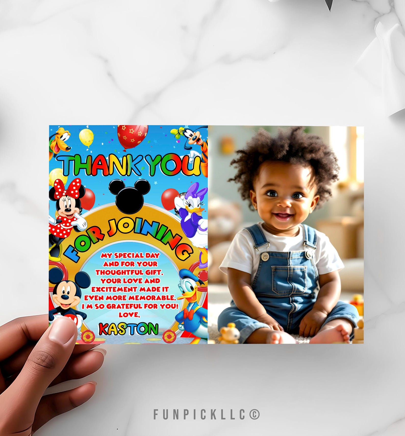 Mickey Mouse Birthday Thank You Card: Editable Template (digital ...